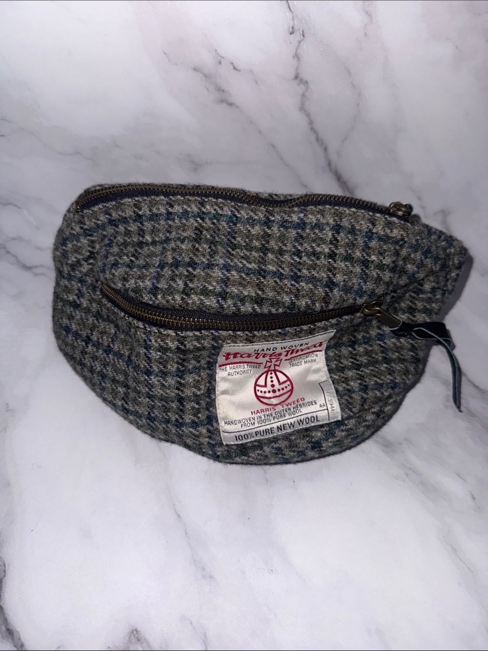 Harris Tweed Wool Herringbone Waist Bag - Gray/Green FANNY PACK